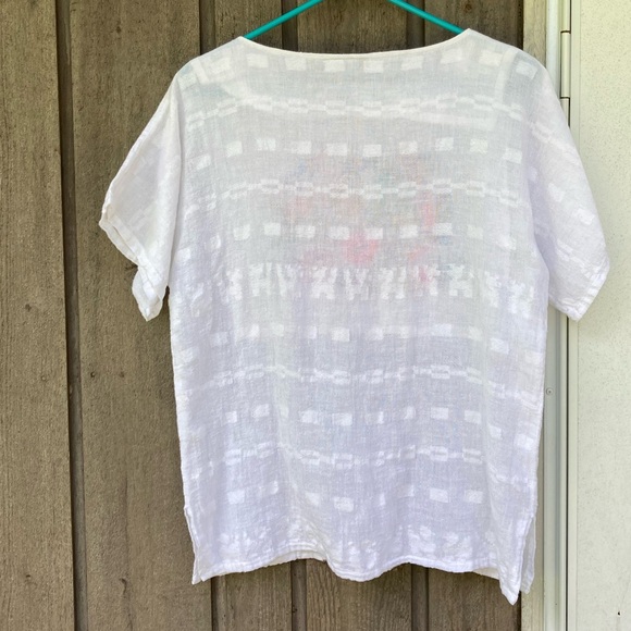 ELOHIM Top White Colorful Floral Embroidered Cotton Green Pink Blue Size Large - Picture 5 of 15